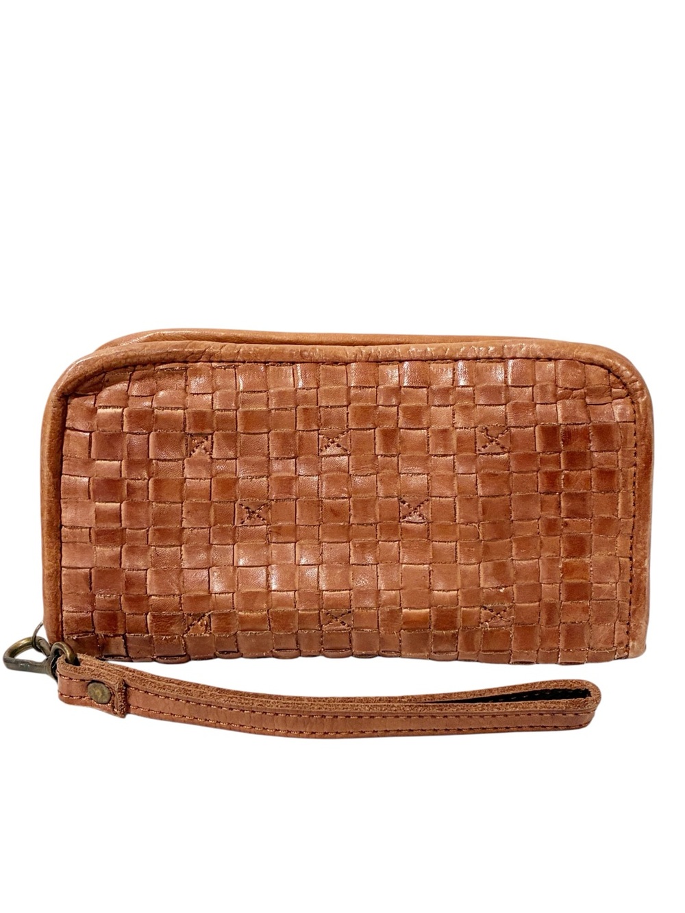 Vintage Plantania Basket Weave Leather Wallet Wristlet Brown Made in Italy